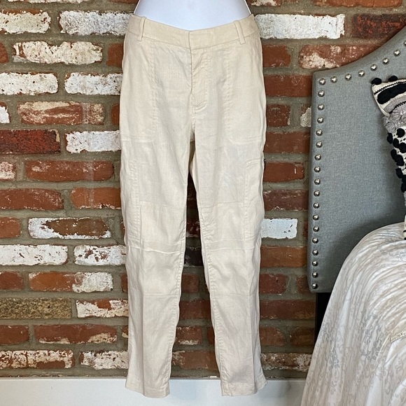 VINCE Ivory Linen Blend Cargo Jogger Trouser Pants - Picture 2 of 9